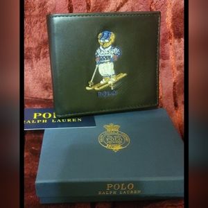 NWT Ralph Lauren Polo Bear Wallet-"Skiing Bear"-Nappa Leather-Black